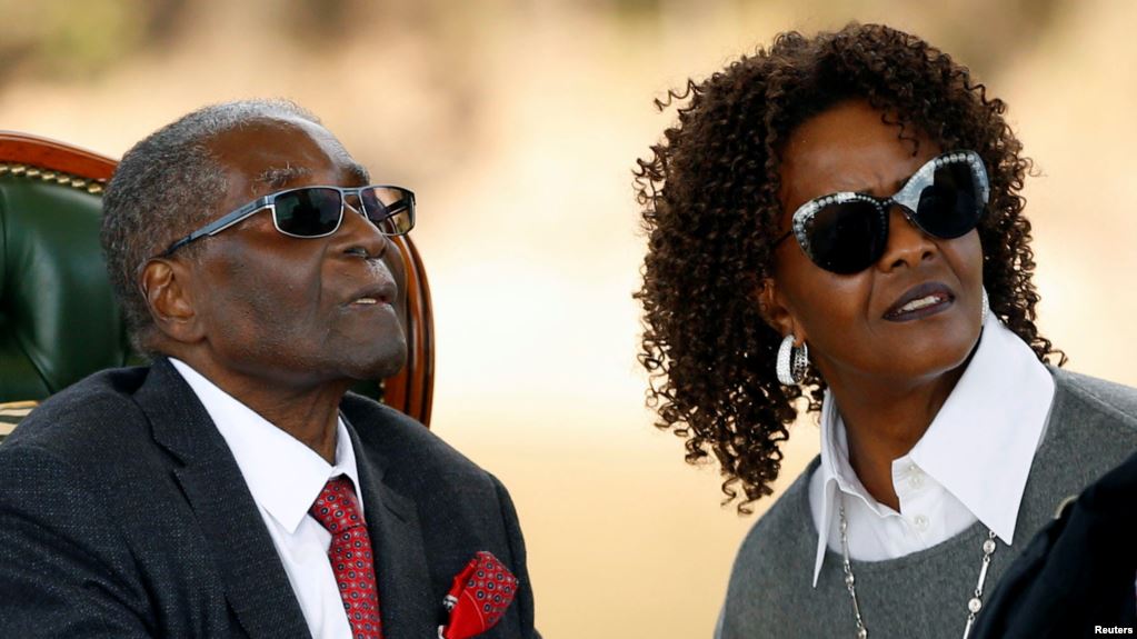 Former President Robert Mugabe and his wife Grace after the deposed leader's July 29 press conference where he endorsed the opposition. Photo credit - Reuters