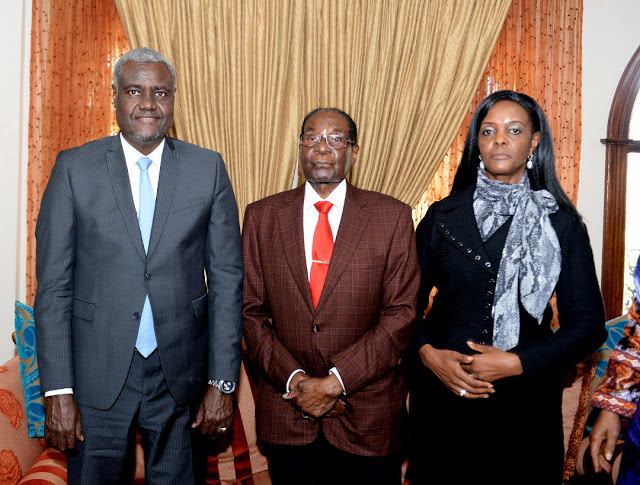 Former president Robert Mugabe with his wife, Grace when they met the AU Commission chairperson Dr Moussa Faki Mahamat in Harare yesterday.