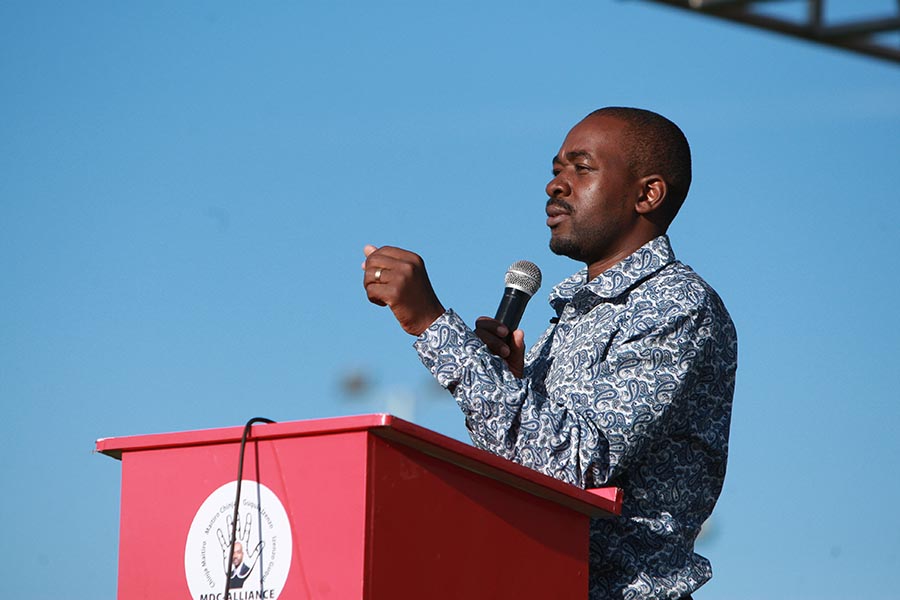 Nelson Chamisa speaking at White City Stadium (Picture Lucky Tshuma)